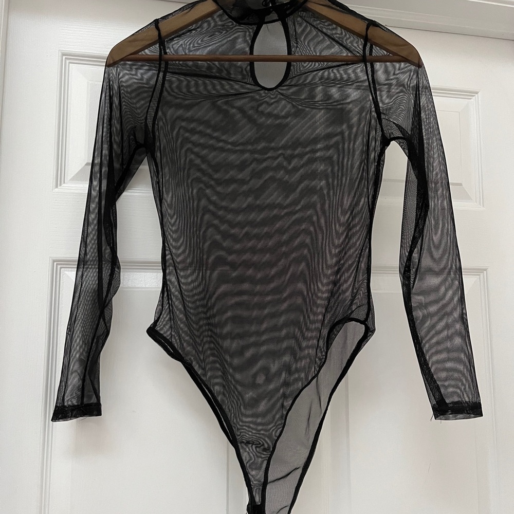 Charlotte Russe Sheer Black Mesh Bodysuit size small